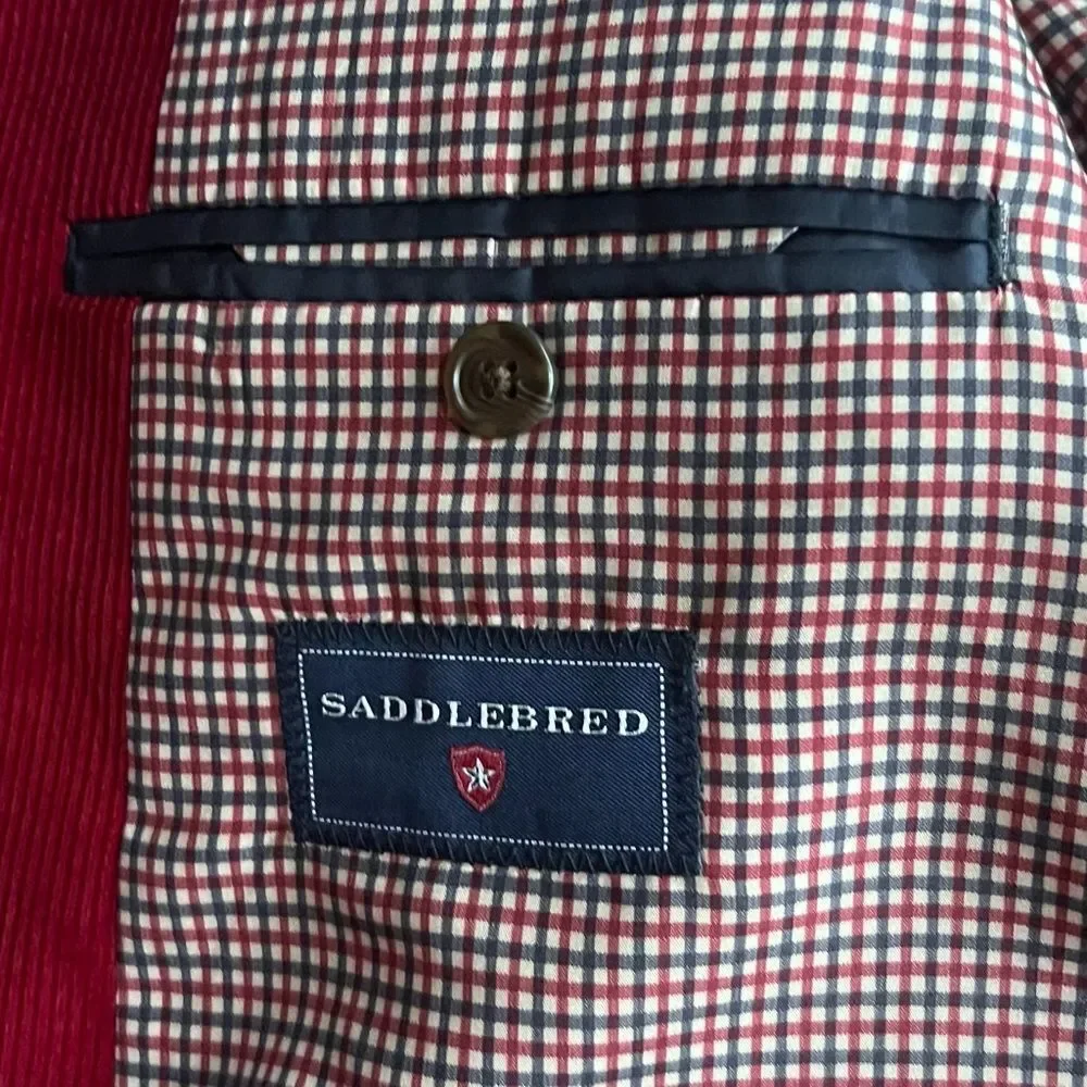 Saddlebred Corduroy Blazer Sport Coat Men Sz 40S Red Lined Pockets 2 Button NWOT